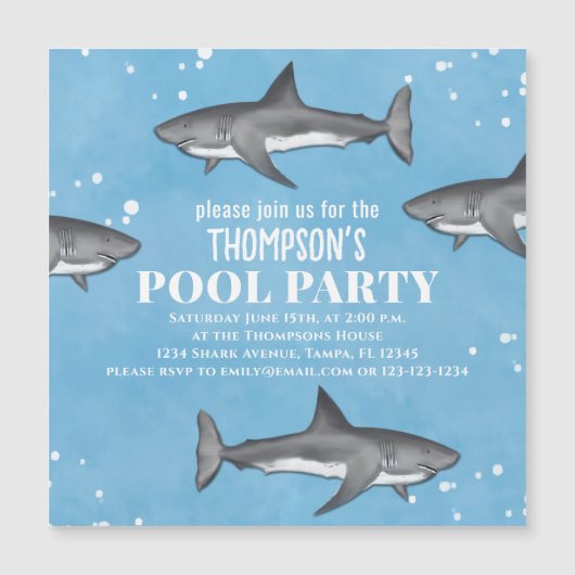 Whimsical Pool Party Sharks Blue Ocean Magnetic (Voorkant)