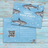 Whimsical Pool Party Sharks QR Code Social Media