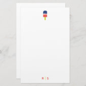 Whimsical Popsicle Coral Gepersonaliseerd Monogram Briefpapier (Voorkant / Achterkant)