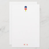 Whimsical Popsicle Coral Gepersonaliseerd Monogram Briefpapier (Voorkant / Achterkant)