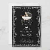 Whimsical Pram Baby shower Invitation Kaart (Voorkant)