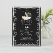 Whimsical Pram Baby shower Invitation Kaart (Staand voorkant)