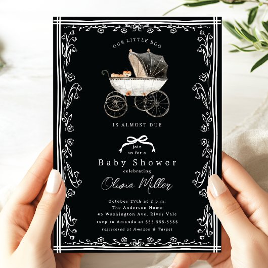 Whimsical Pram Baby shower Invitation Kaart