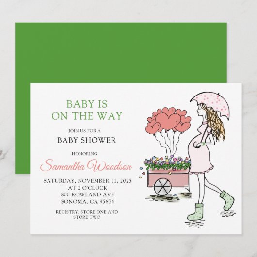 Whimsical Pregnant Ma Invitation Kaart (Voorkant / Achterkant)