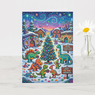 Whimsical Prettig Kerstfeest Dino Town Kaart