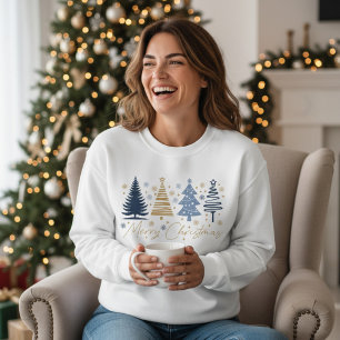 Whimsical Prettig Kerstmis Festieve Bomen Blauw Go Trui