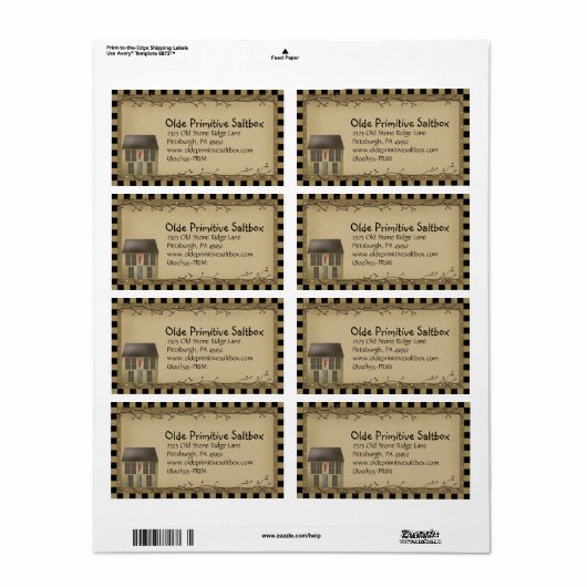 Whimsical Primitical Primisive Saltbox House Shipp Etiket (Full Sheet)