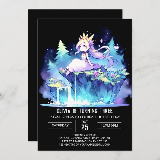 Whimsical Princess Verjaardag Kaart (Voorkant / Achterkant)