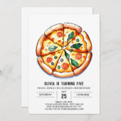 Whimsical Printable Pizza Verjaardag Kaart (Voorkant / Achterkant)