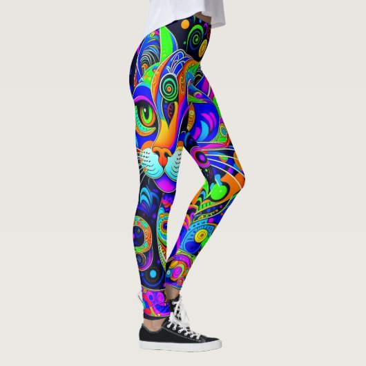 Whimsical Psychedelic Cat All-Over-Print Leggings (Rechts)