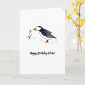 Whimsical Puffin personnalisable carte d'anniversa (Fleur jaune)