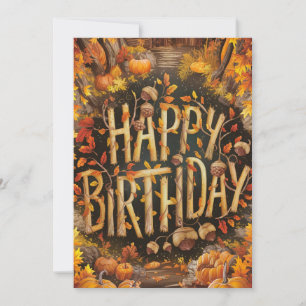 Whimsical Pumpkin Autumn Herfst Happy Birthday Kaart
