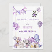 Whimsical Purple Animals Birthday  Invitation (Devant)