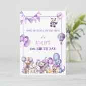 Whimsical Purple Animals Birthday  Invitation Kaart (Staand voorkant)
