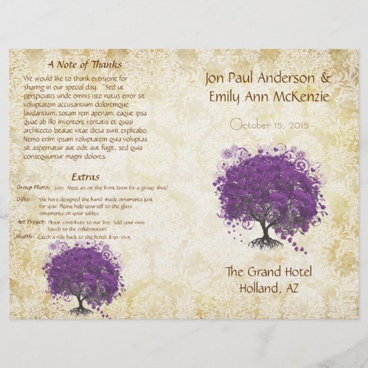 Whimsical Purple Heart Leaf Programme de mariage d (Devant)