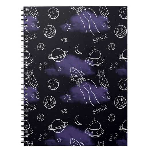 Whimsical Purple Outer Space Seamless Pattern Notitieboek (Voorkant)