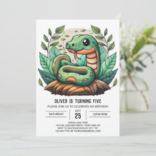 Whimsical Python Invitation d'anniversaire (Debout devant)