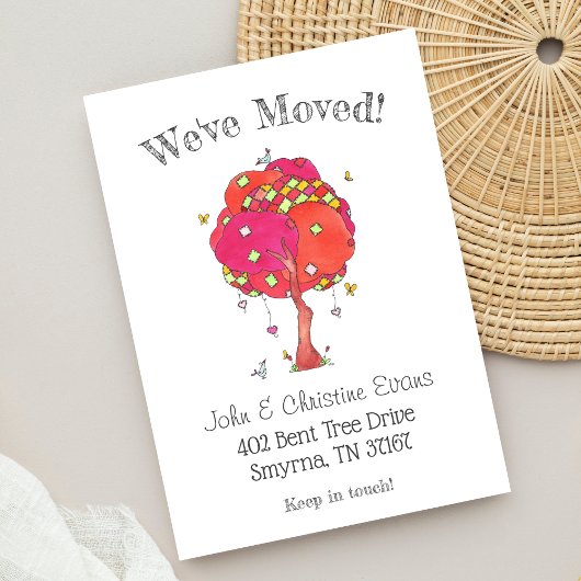 Whimsical Quilded Patches Tree New Address Aankondiging