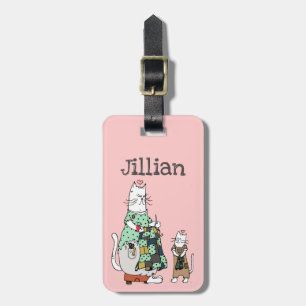 Whimsical Quilting Cat Pink Bagagelabel