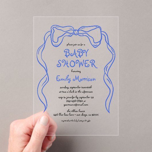 Whimsical Quirky Blue Bow Baby Boy Shower Acryl Uitnodigingen (Insitu (Draagbaar))