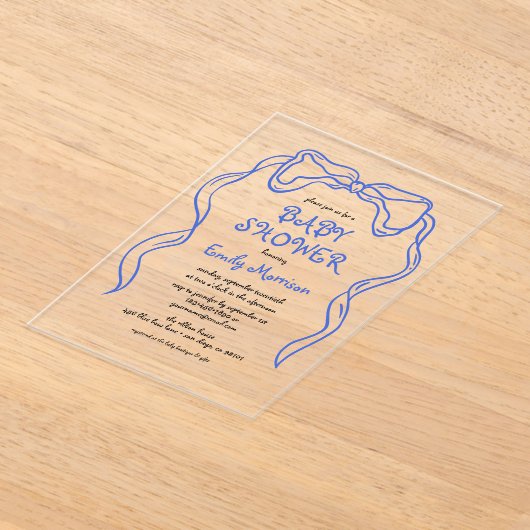 Whimsical Quirky Blue Bow Baby Boy Shower Acryl Uitnodigingen (Laagn)