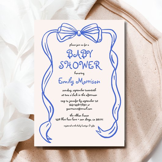 Whimsical Quirky Blue Bow Boy Baby shower Kaart