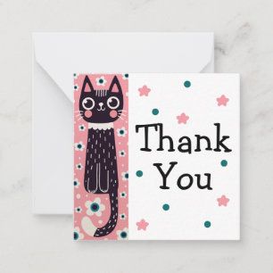 Whimsical Quirky Doodle Black Cat Tekening Notitiekaartje