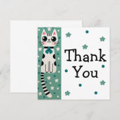 Whimsical Quirky Doodle Cat Tekening Bedankkaart (Voorkant / Achterkant)