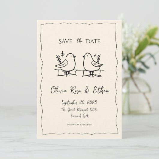 Whimsical Quirky Dove Hand getekend Save the Date (Staand voorkant)