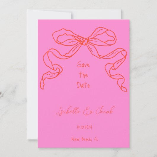 Whimsical Quirky Hand Getrokken Roze Boog Save the Kaart (Voorkant)