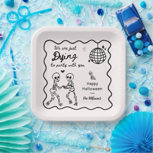 Whimsical Quirky Hand getrokken Skelet Halloween Papieren Bordje (Feest)