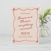 Whimsical Quirky Red Hand Drawn Wedding Save The Date (Staand voorkant)