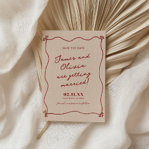 Whimsical Quirky Red Hand Drawn Wedding Save The Date