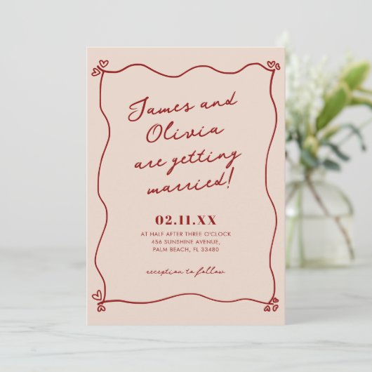 Whimsical Quirky Rouge main tiré Faire-part de mar (Debout devant)