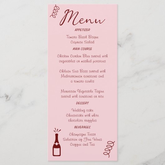 Whimsical Quirky Squiggles Roze Bruiloft Menu (Voorkant)