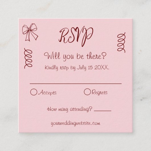 Whimsical Quirky Squiggles Roze Bruiloft RSVP Informatiekaartje (Voorkant)