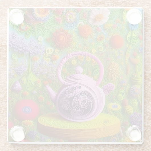 Whimsical Qused Teapot Landschap Glazen Onderzetter (Achterkant)