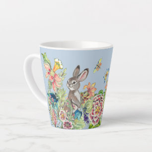 Whimsical Rabbit Blue Chinoiserie Floral Bunny La Latte Mok