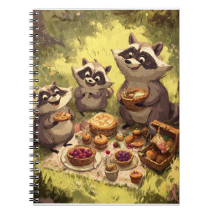 Whimsical Raccoon Family Picnic Art Notitieboek