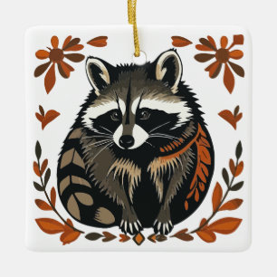Whimsical Raccoon Woodland Animal Folk of Tribal A Keramisch Ornament