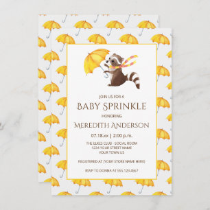 Whimsical Raccoon Yellow Umbrellas Baby Sprinkle Kaart