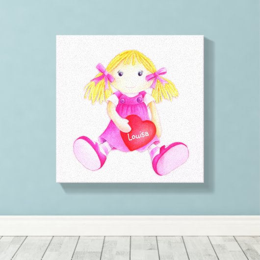 Whimsical rag pop meisjes toevoegen jouw naam kind canvas afdruk (Insitu (Houten vloer))