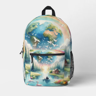 Whimsical Rainbow Earth Fantasy Scene Bedrukte Rugzak