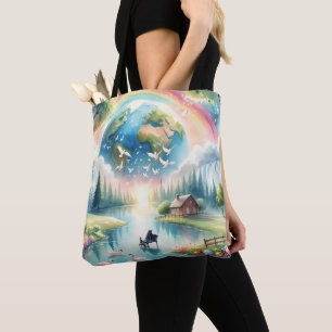 Whimsical Rainbow Earth Fantasy Scene Draagtas