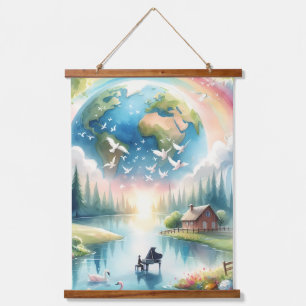 Whimsical Rainbow Earth Fantasy Scene Hangend Wandkleed