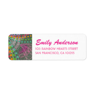 Whimsical Rainbow Hearts Étiquettes de tourbillons