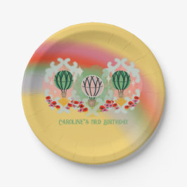 Whimsical Rainbow Hot Air Ballon Verjaardag Papieren Bordje