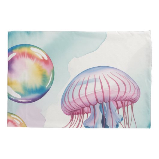 Whimsical Rainbow Jellyfish Watercolor Design Kussensloop (Achterkant)