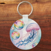 Whimsical Rainbow Jellyfish Watercolor Design Sleutelhanger (Achterkant)