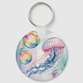 Whimsical Rainbow Jellyfish Watercolor Design Sleutelhanger (Achterkant)